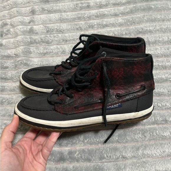 SPERRY Top-Sider Canvas Black Red Ankle Boot Bootie Size 8.5 - Picture 2 of 6